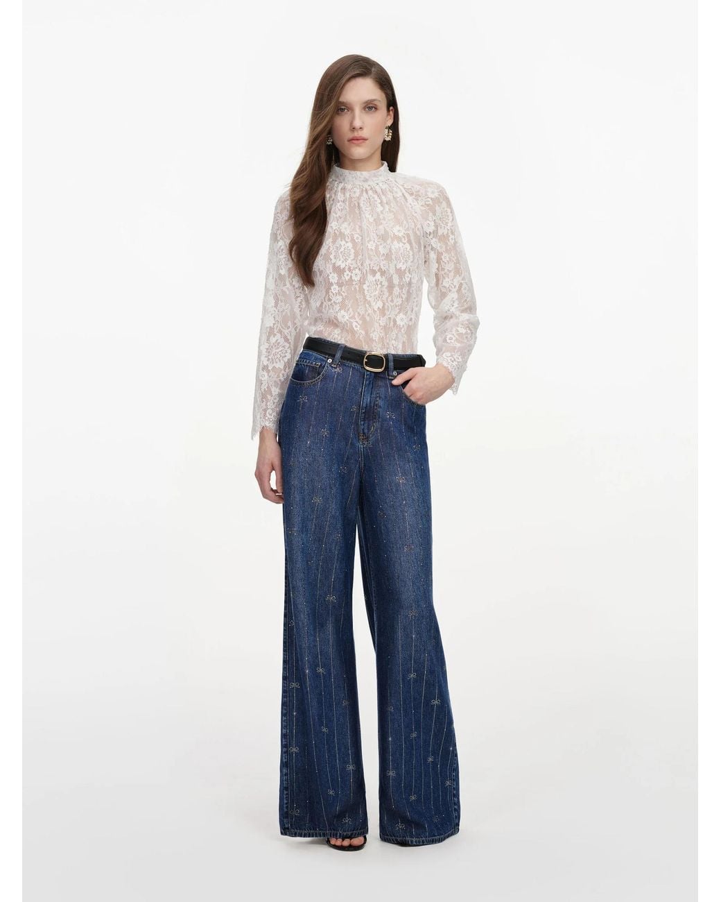 Self-Portrait Blue Crystal-Striped Jeans