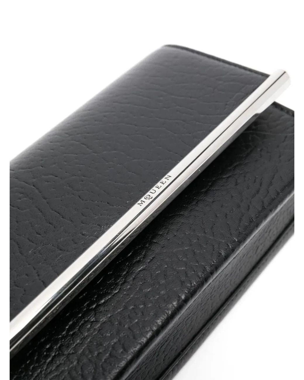 McQueen Black Leather Mini Cross-Bar Clutch