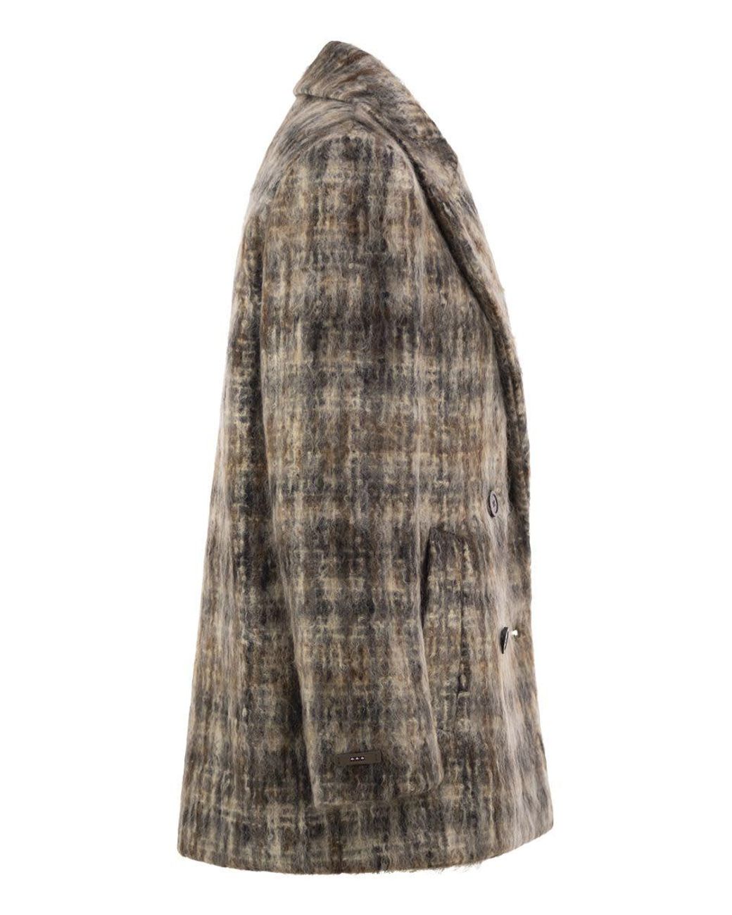 Peserico Brown Double-Breasted Mohair-Blend Checked Blazer