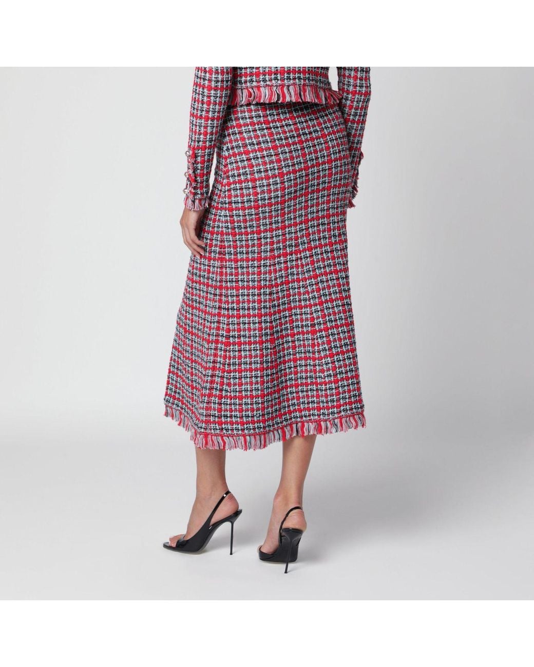 Self-Portrait Purple Checked Midi Skirt