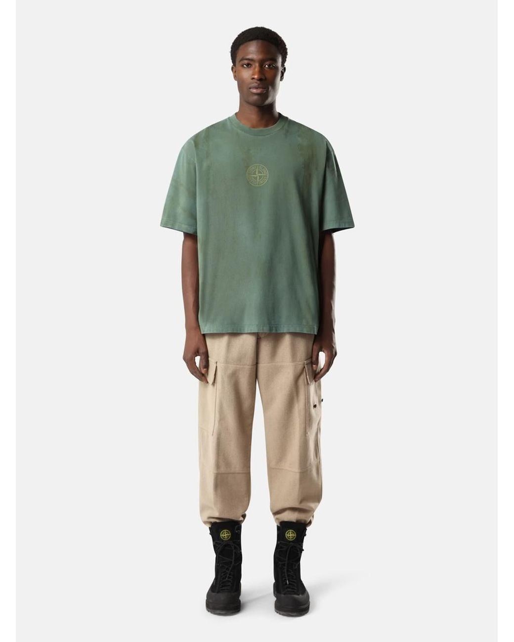 Stone Island Green T-Shirt Vestibilità Regular Con Stampa "Bark Tee" for men