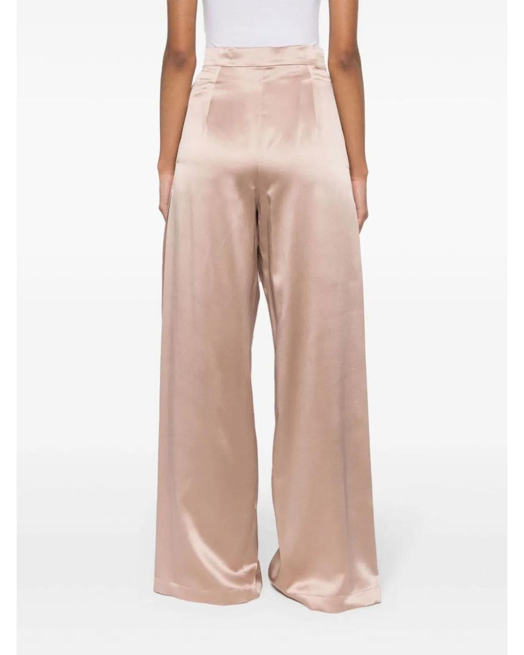 Max Mara Natural Satin Wide-Leg Silk Trousers