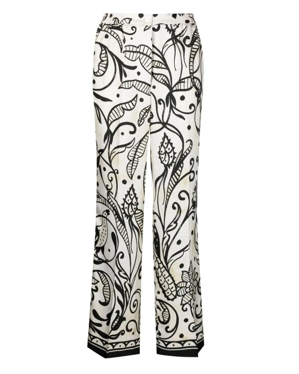 F.R.S For Restless Sleepers White Printed Silk Trousers