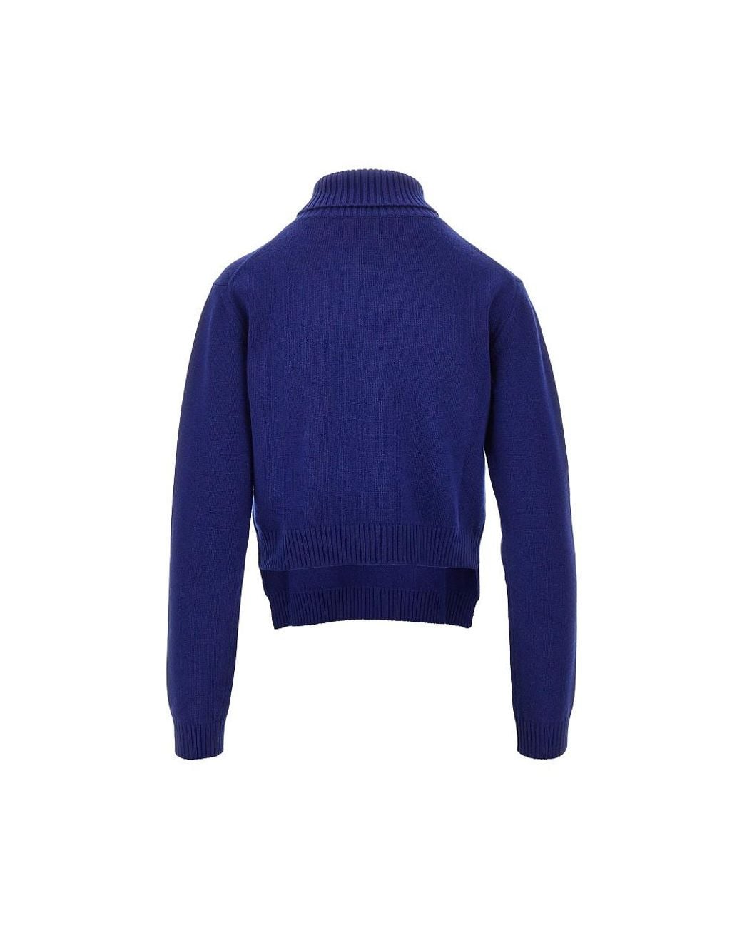 Jil Sander Blue Split Collar Wool Sweater