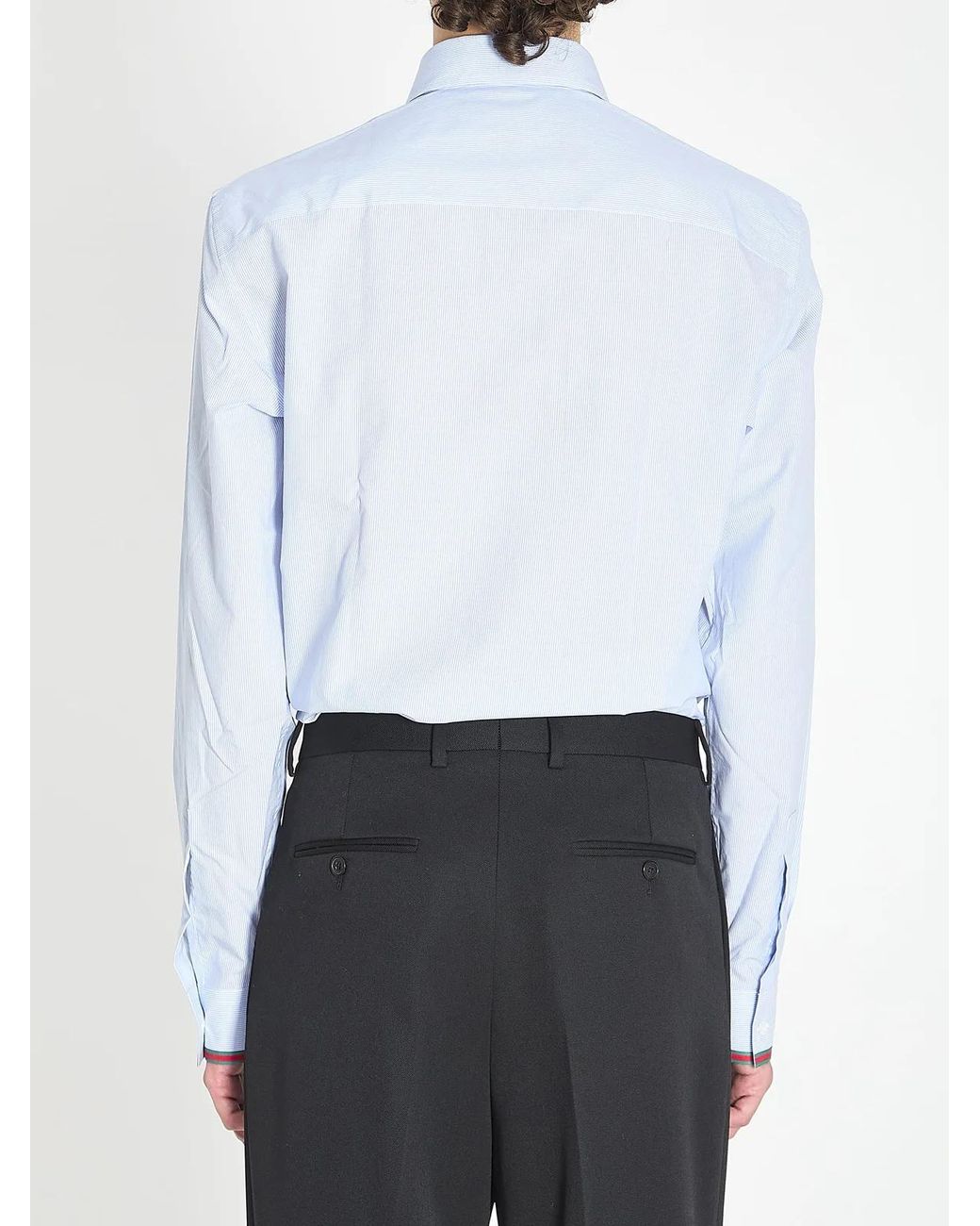 Gucci Blue Cotton Striped Shirt With Web for men