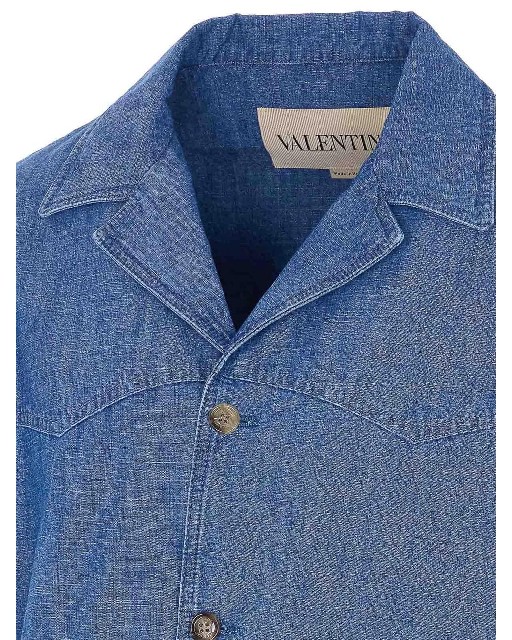 Valentino Garavani Blue Denim Shirt With Frontal Buttons Closure for men