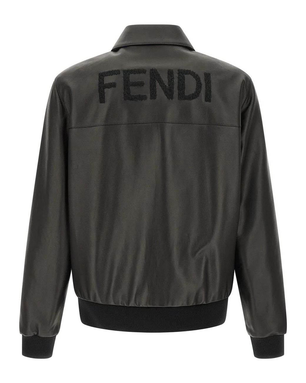 Fendi Gray Leather Blouson for men