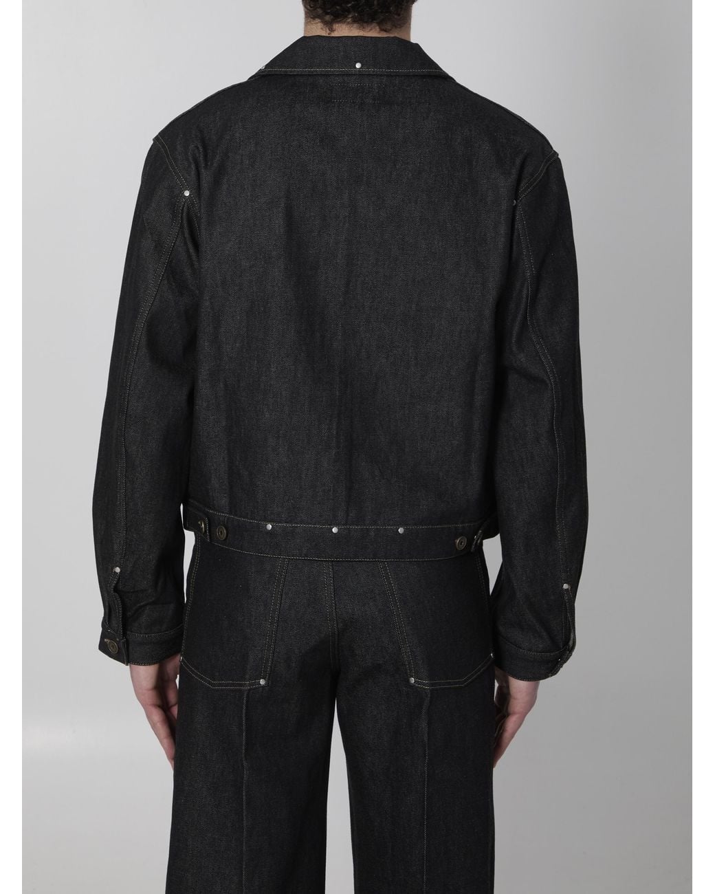 Lemaire Black Studded Denim Trucker Jacket for men