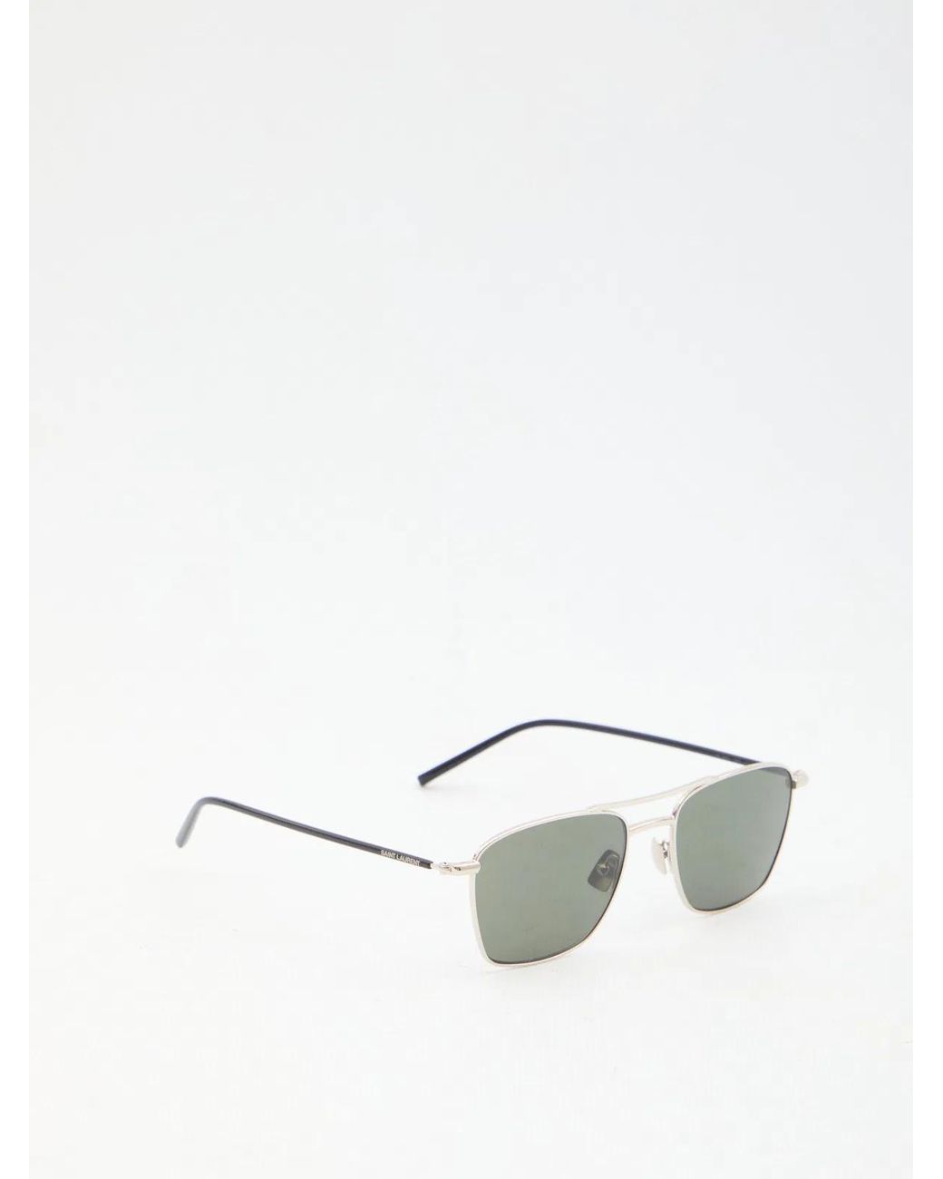 Saint Laurent White Rectangular Metal Sunglasses for men