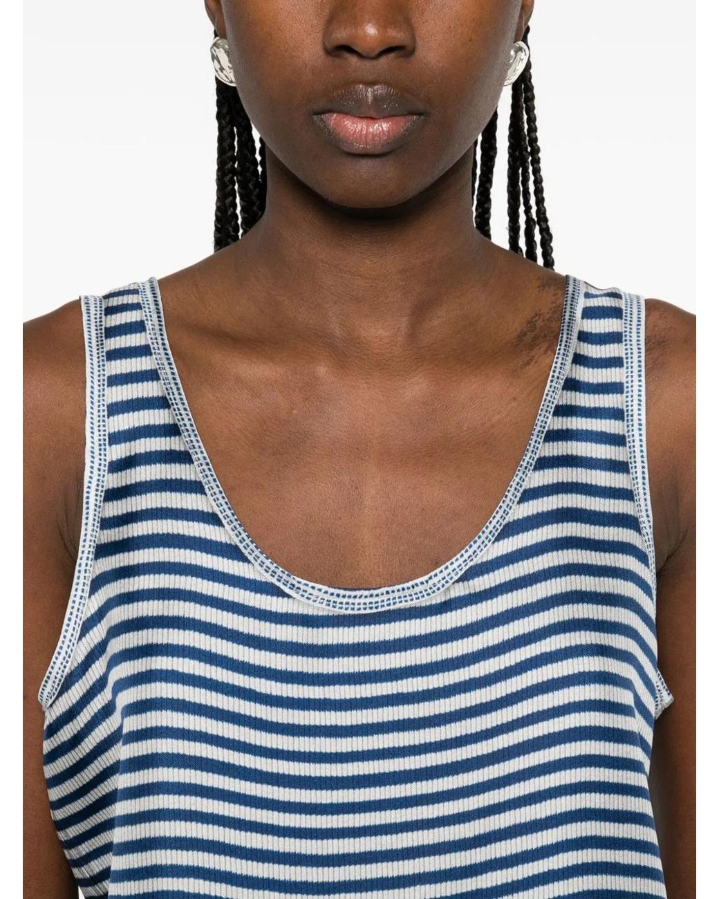 Pierre Louis Mascia Blue Striped Silk Tank Top