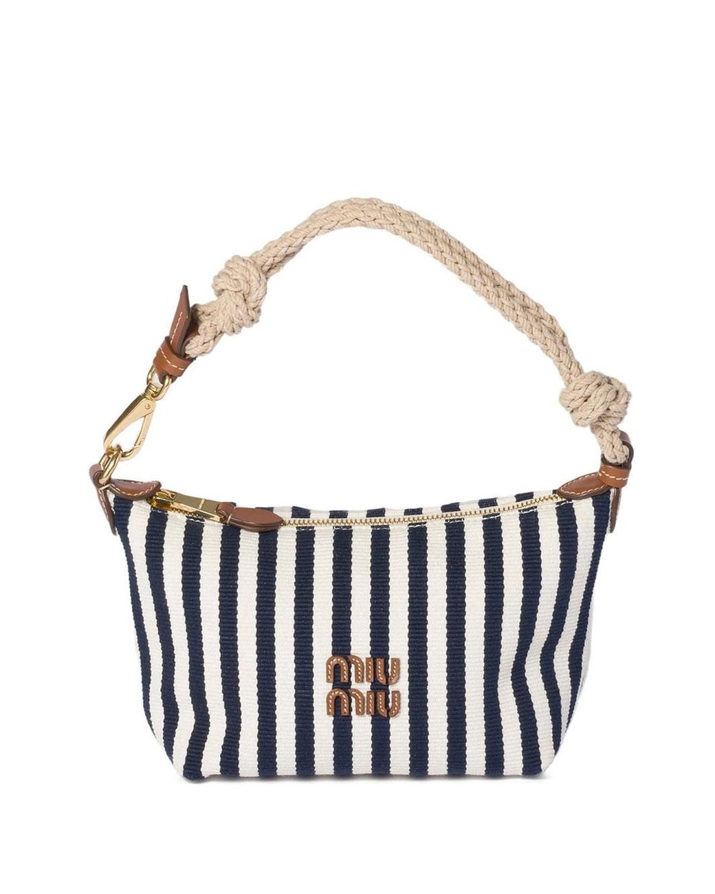 Miu Miu White Embroidered Canvas Shoulder Bag