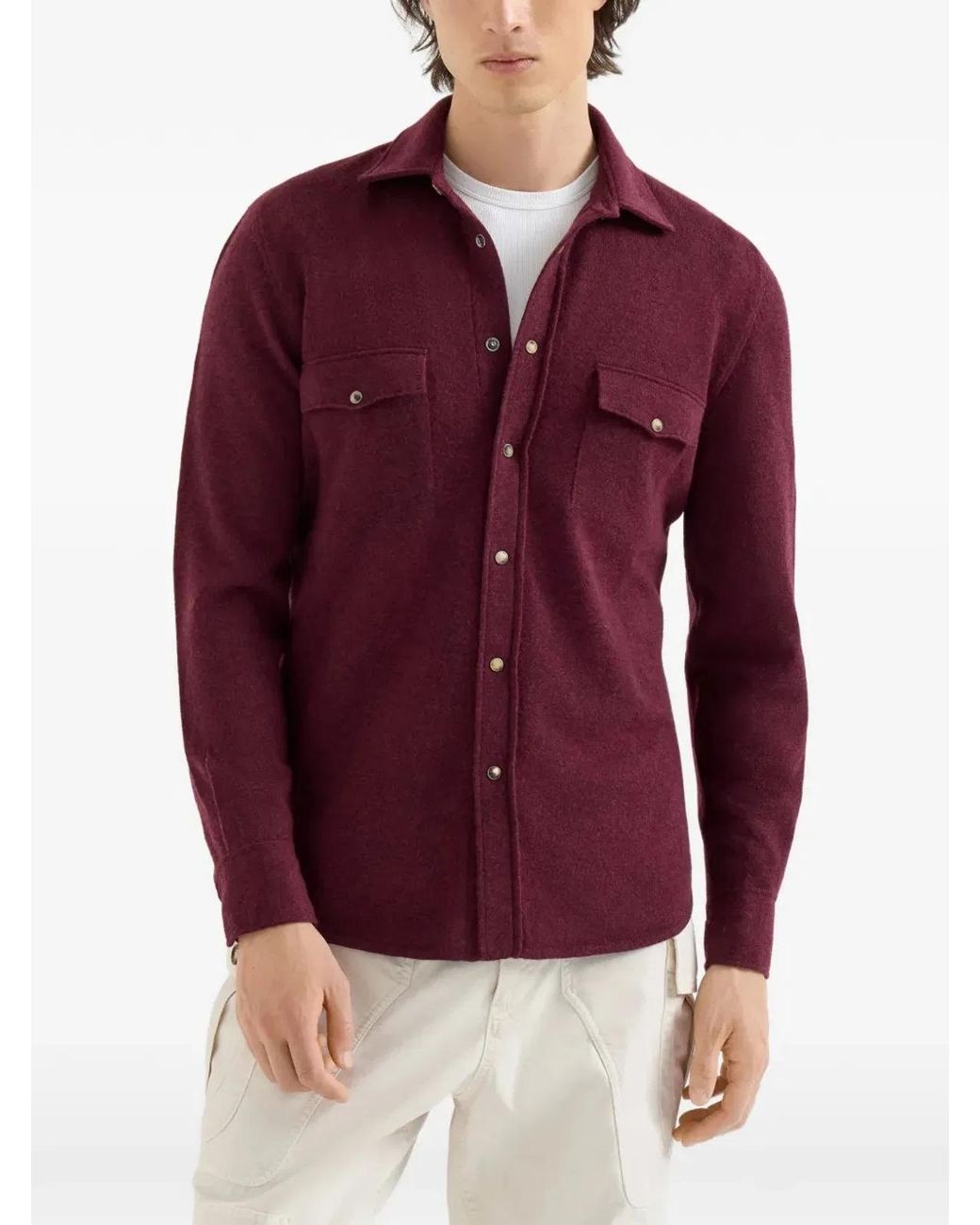 Brunello Cucinelli Purple Virgin Wool, Cashmere And Silk Knit Shirt for men