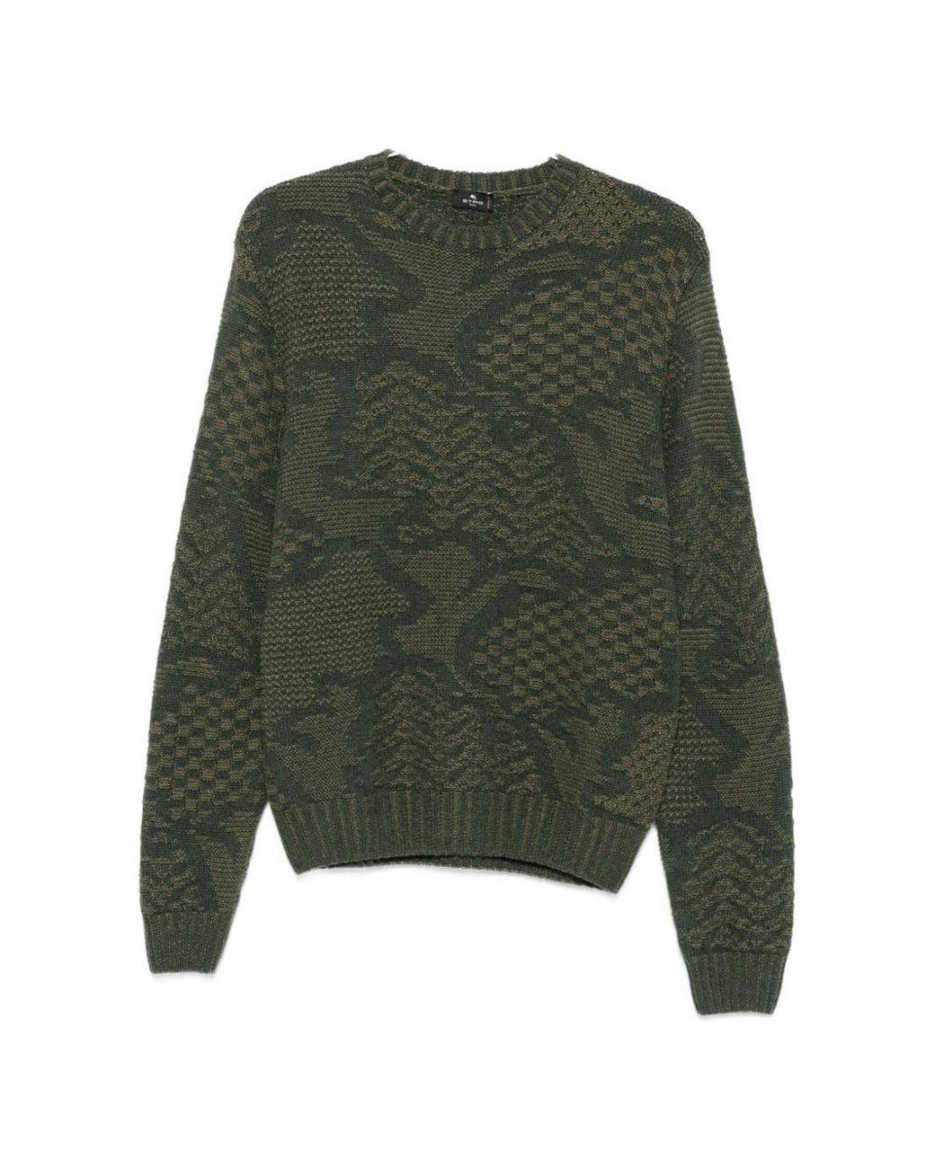 Etro Green Cable Knit Wool Sweater for men