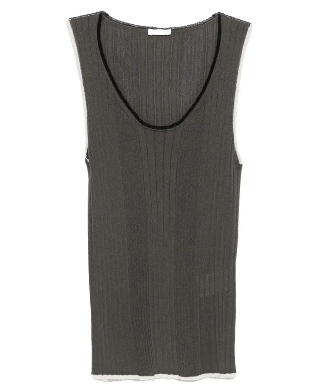 Roberto Collina Gray Contrast-Stitch Ribbed Top