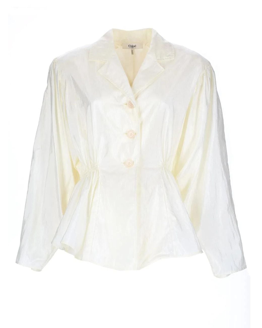 Chloé White Solid Notched Lapel Top