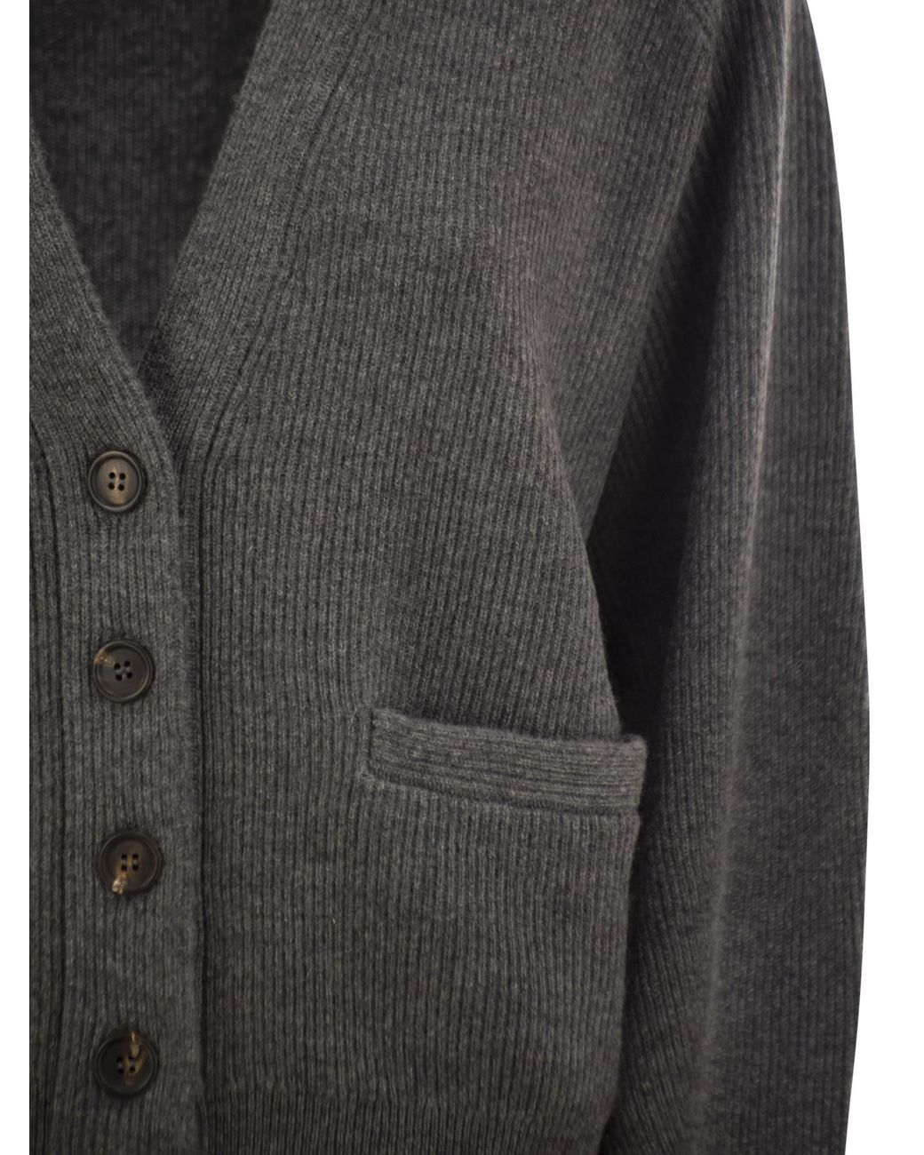 Brunello Cucinelli Black Ribbed Cashmere V-Neck Cardigan