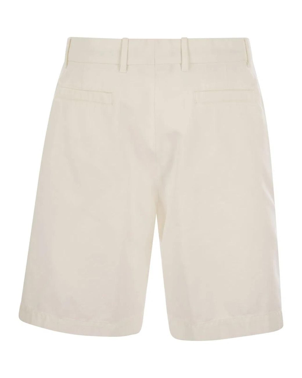 Brunello Cucinelli White Cotton Gabardine Bermuda Shorts for men