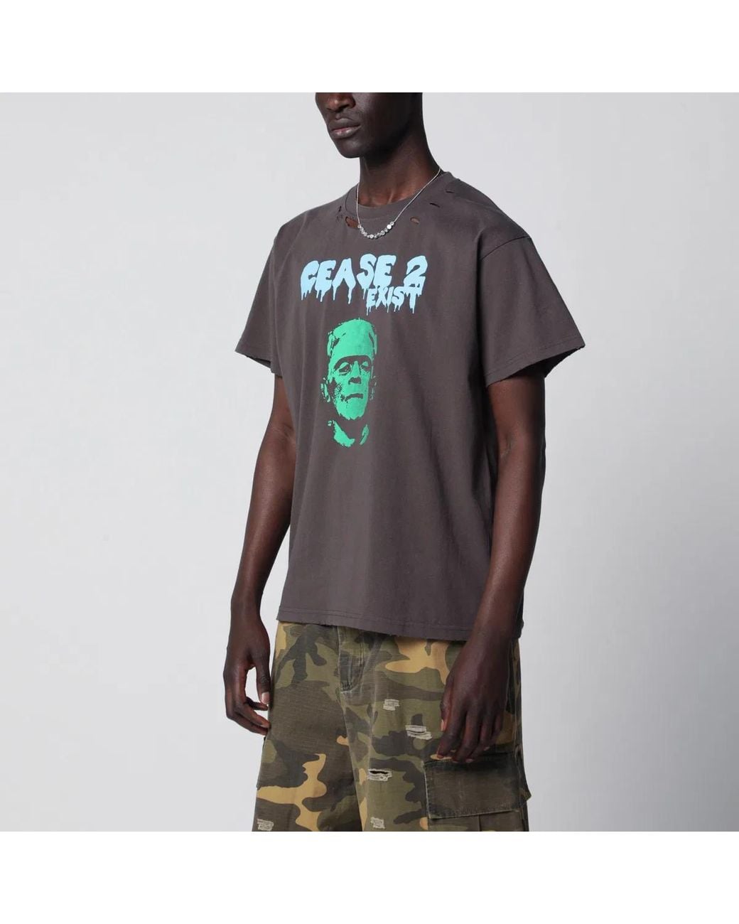 DAGGER Gray Washed “Dead Or Alive” Distressed T-Shirt for men
