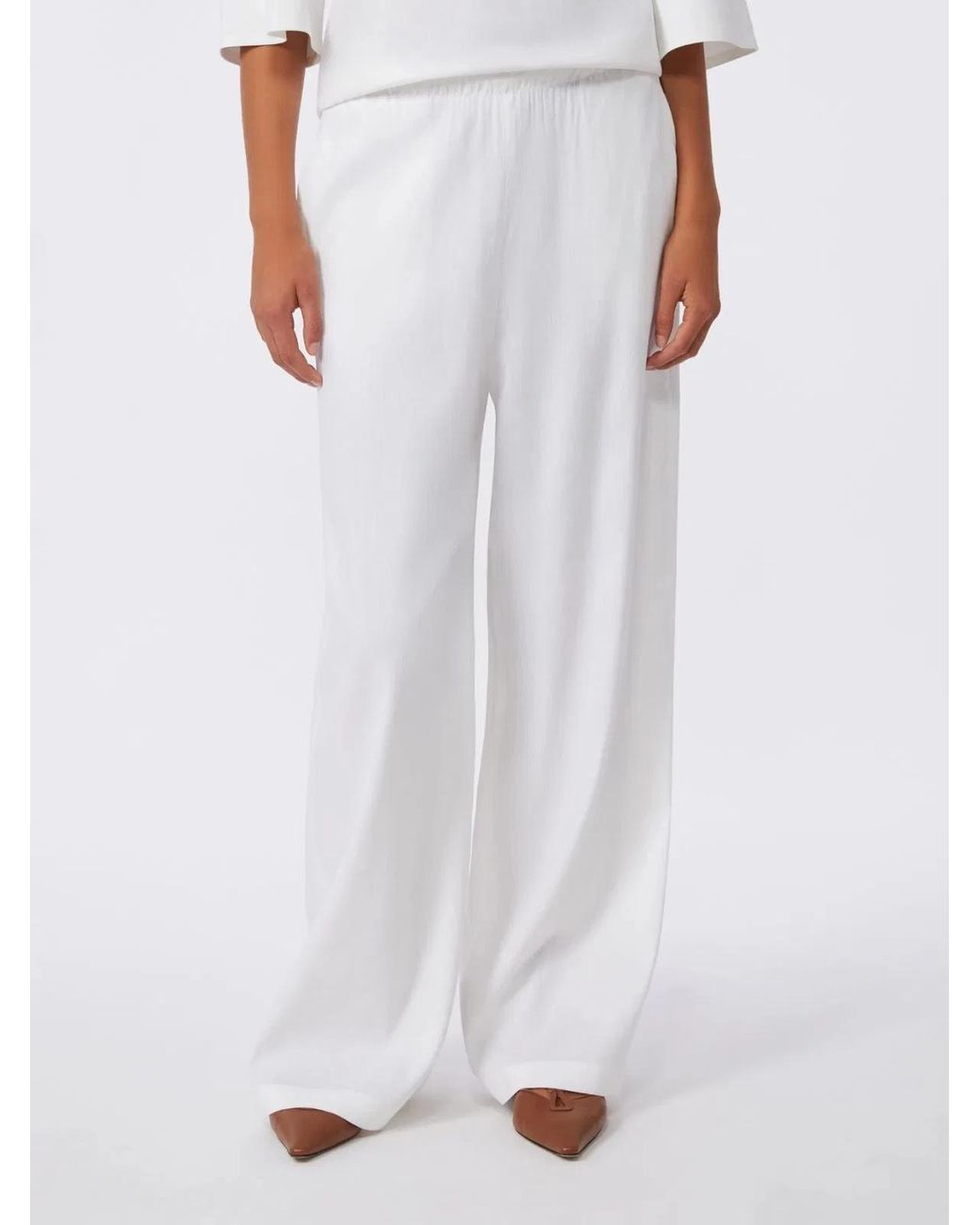Max Mara White Wide Leg Stretch Canvas Trousers