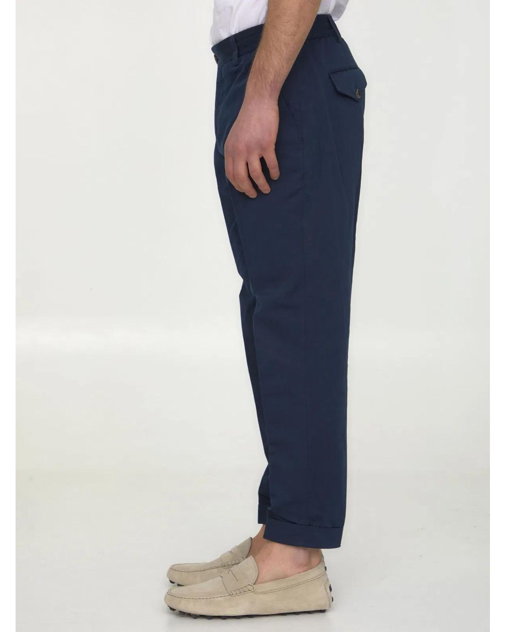 PT Torino Blue Cotton And Linen Trousers for men