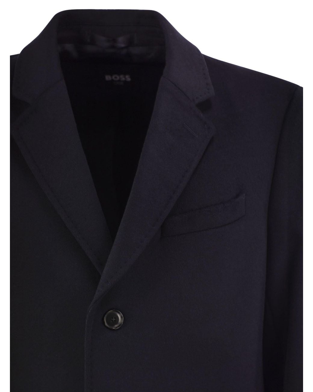 Boss Blue Recycled Wool And Cashmere Coat for men