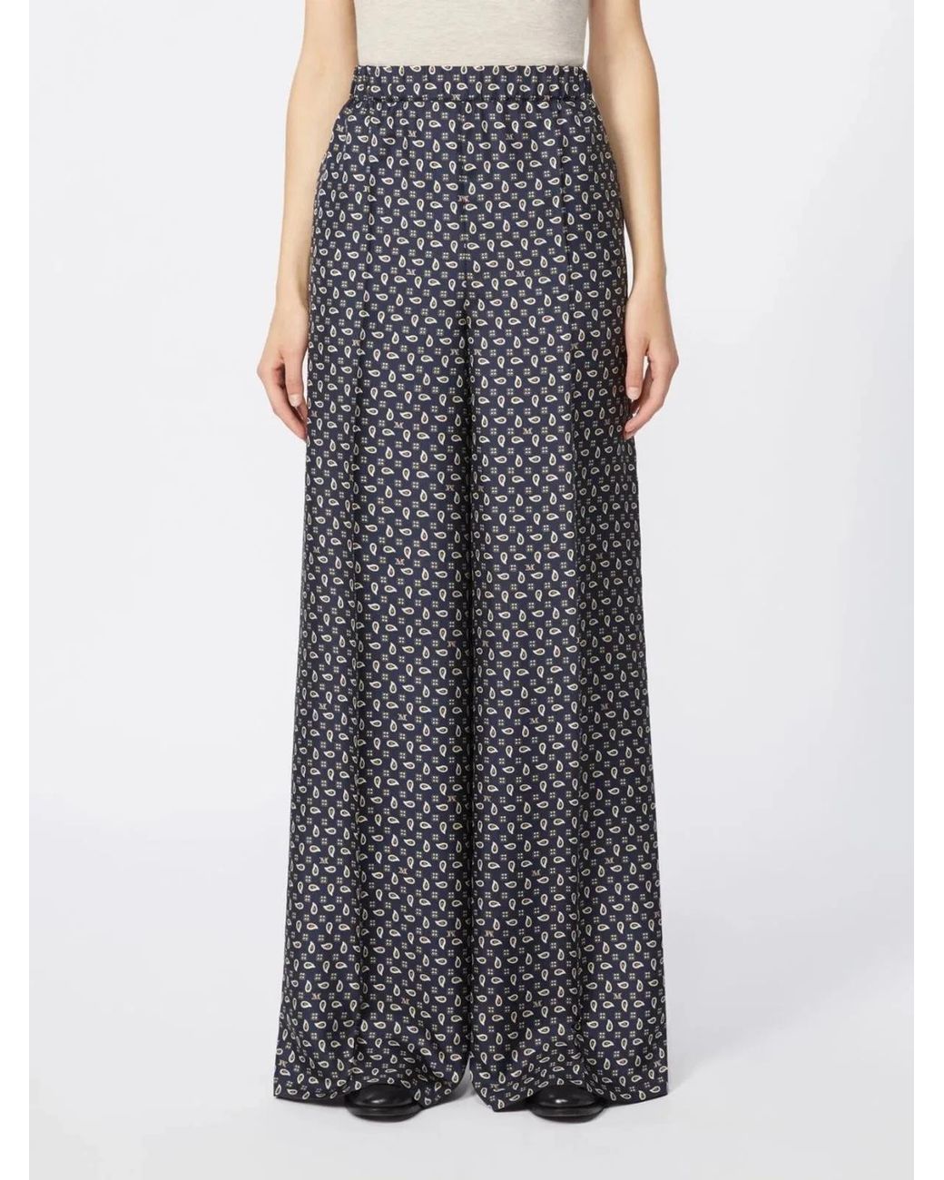 Max Mara Gray Paisley-Print Trousers