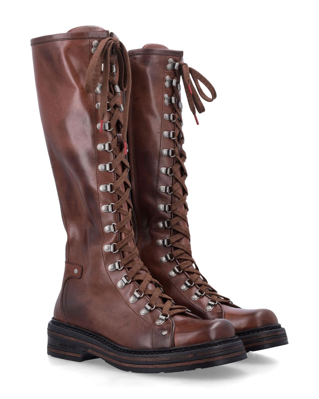 Miu Miu Brown Antiqued Leather Boots