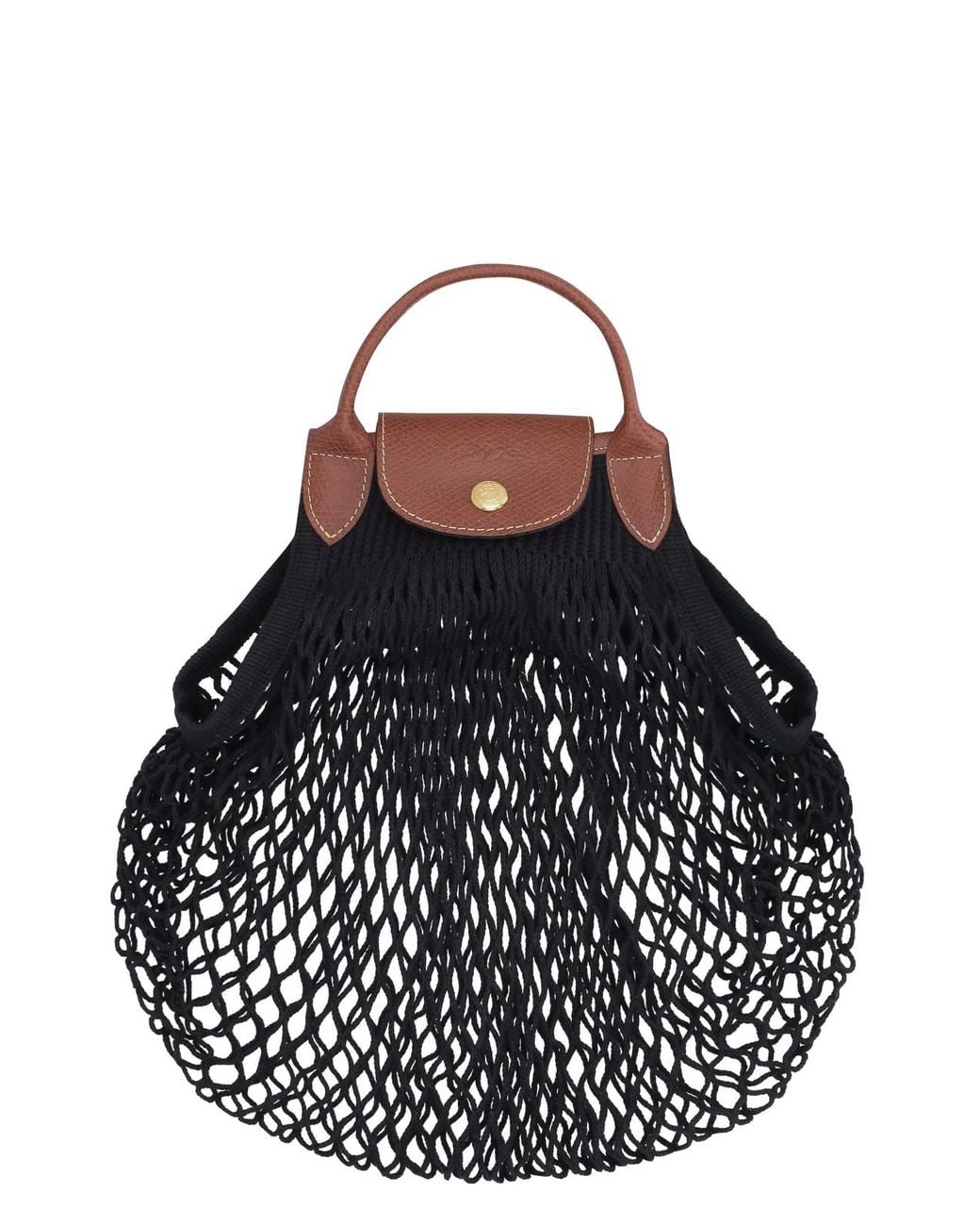 Longchamp Black Le Pliage Filet Mesh Tote Cowhide; Cotton Hand Bags