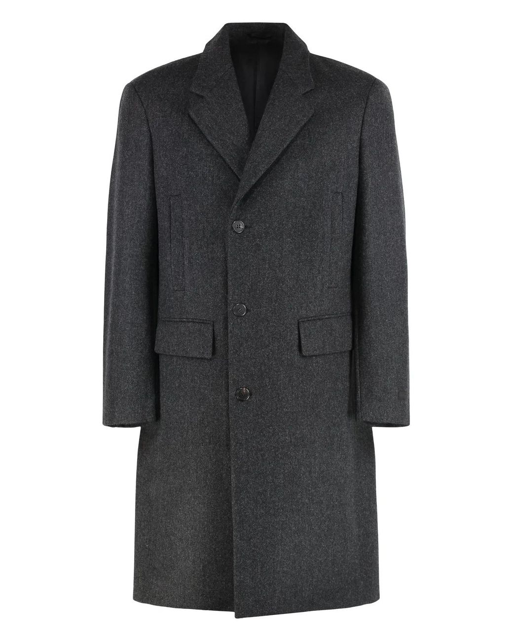 Prada Black Single-Breasted Wool Coat Virgin for men