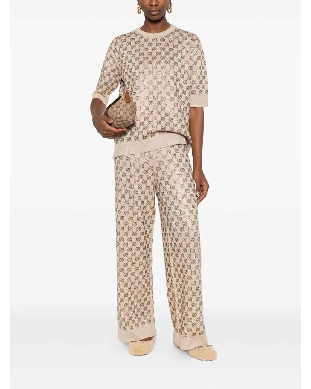 Gucci Natural Embellished Wool Blend Joggers