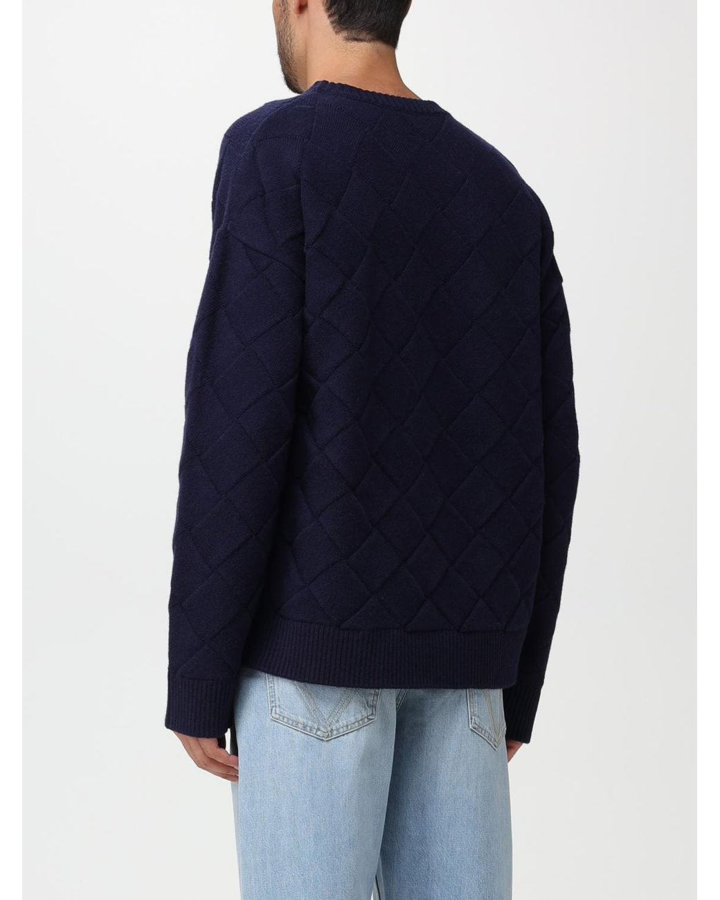 Bottega Veneta Blue Quilted Knit Long Sleeve Sweater for men
