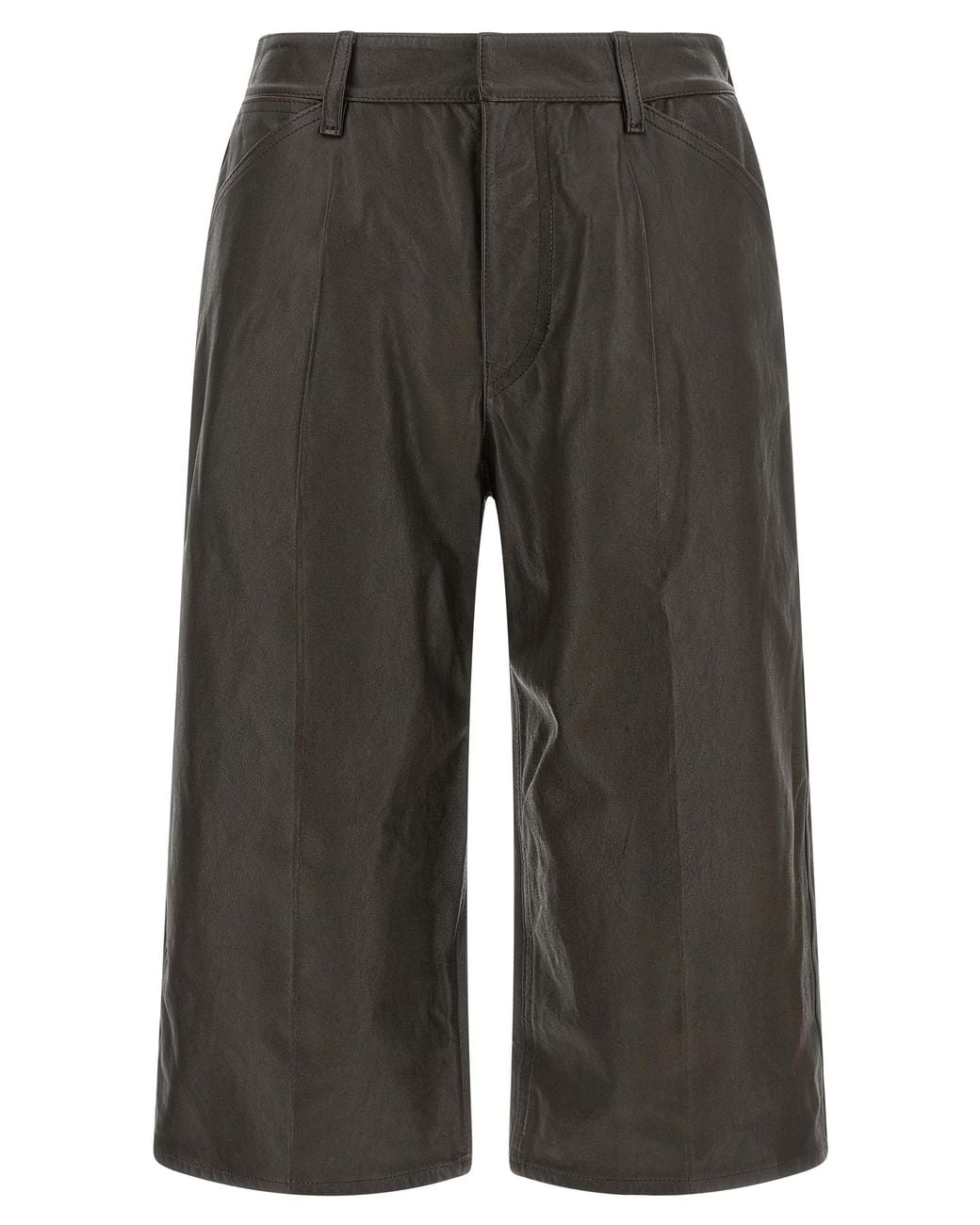 Lemaire Gray Leather Bermuda Shorts
