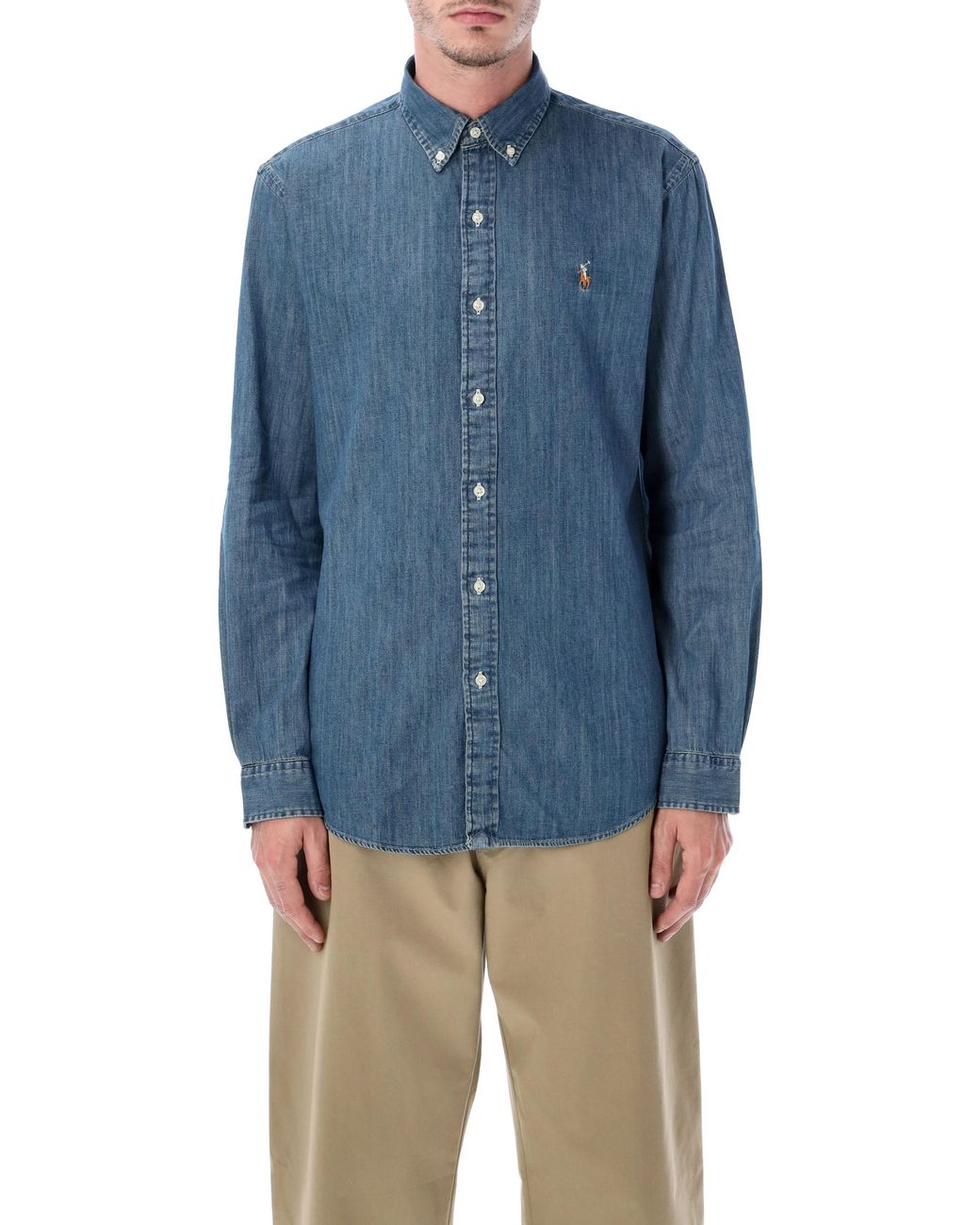 Polo Ralph Lauren Blue Custom-Fit Denim Shirt for men