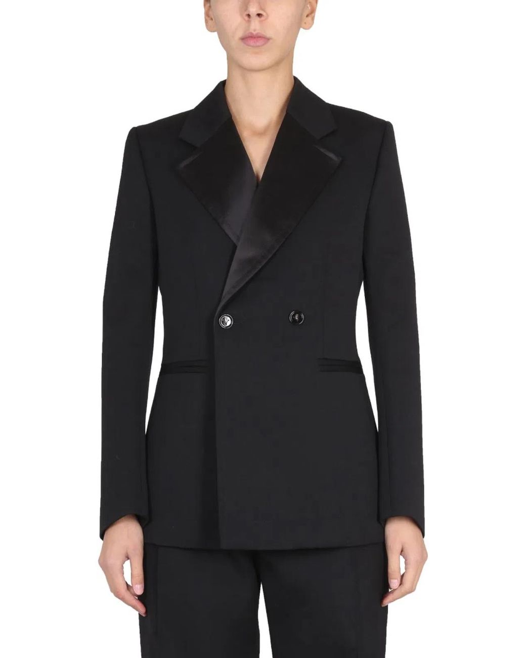 Bottega Veneta Black Wool Jacket With Satin Lapels