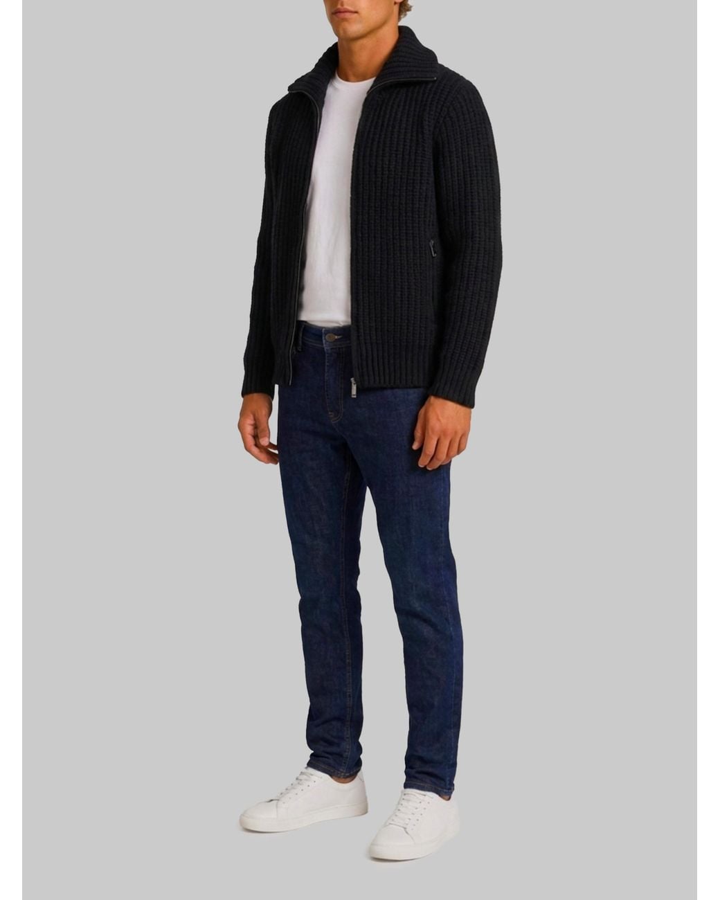 Roberto Collina Black Ribbed Zip Jacket for men