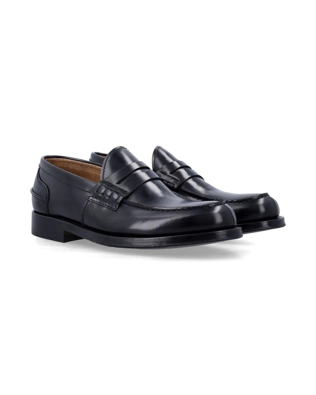Green George Black Polished Leather Loafers for men