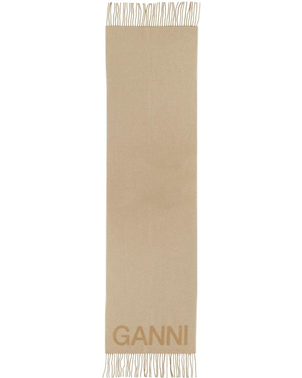 Ganni Natural Fringed Wool Scarf