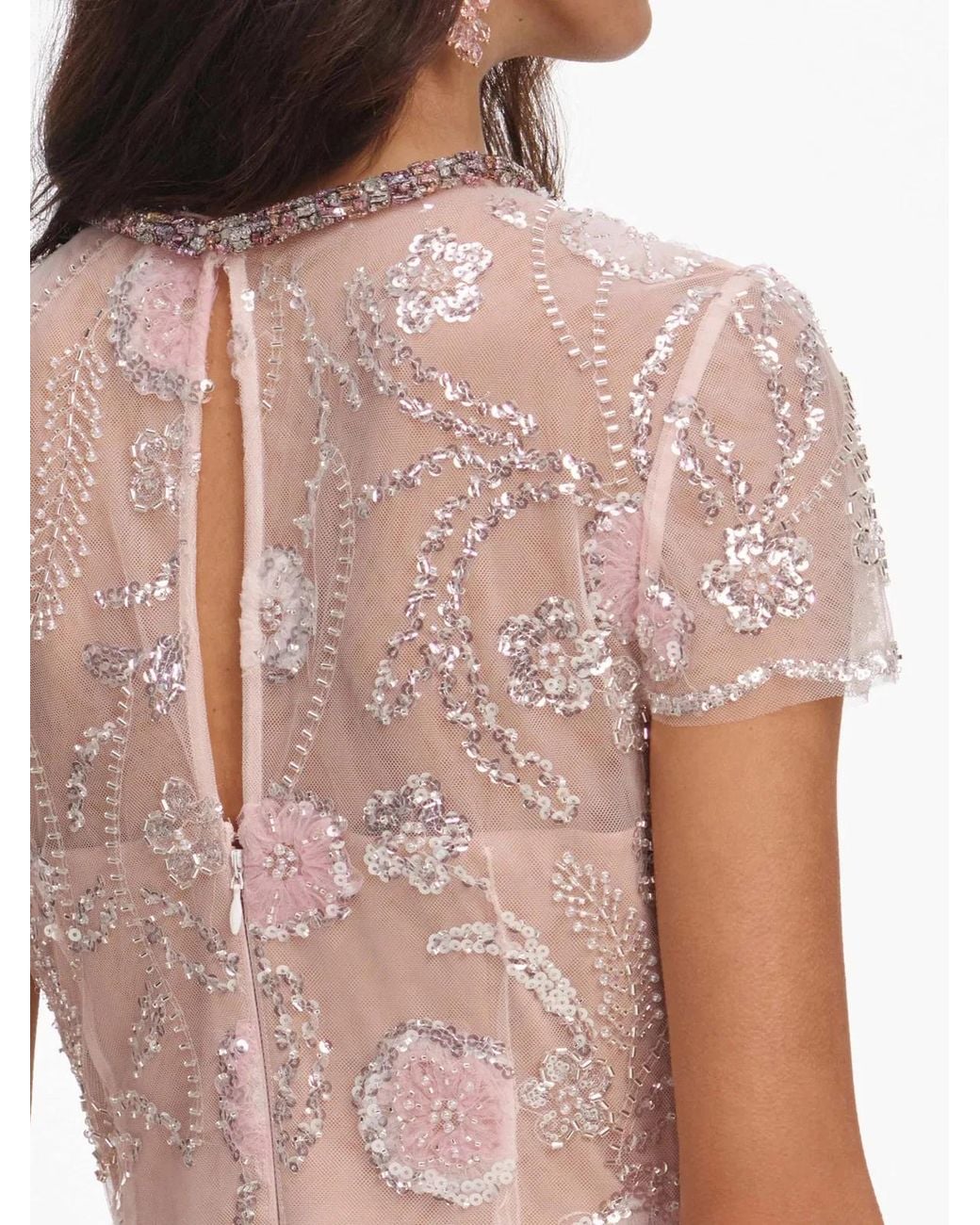 Self-Portrait Pink Flower Sequin Embellished Midi Dress