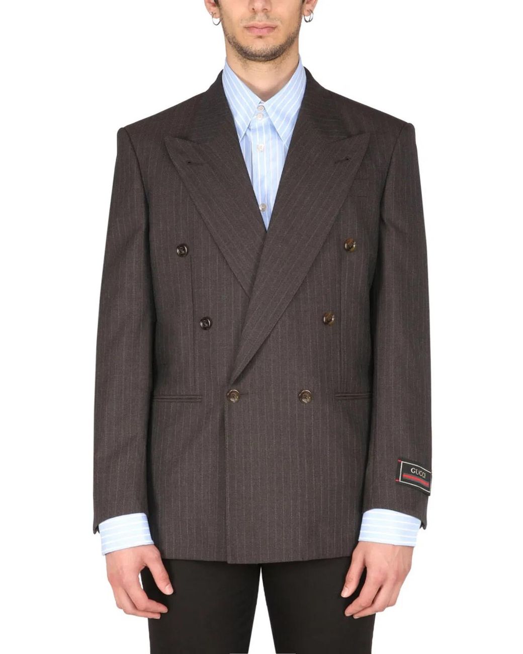 Gucci Gray Double-Breasted Wool Jacket for men