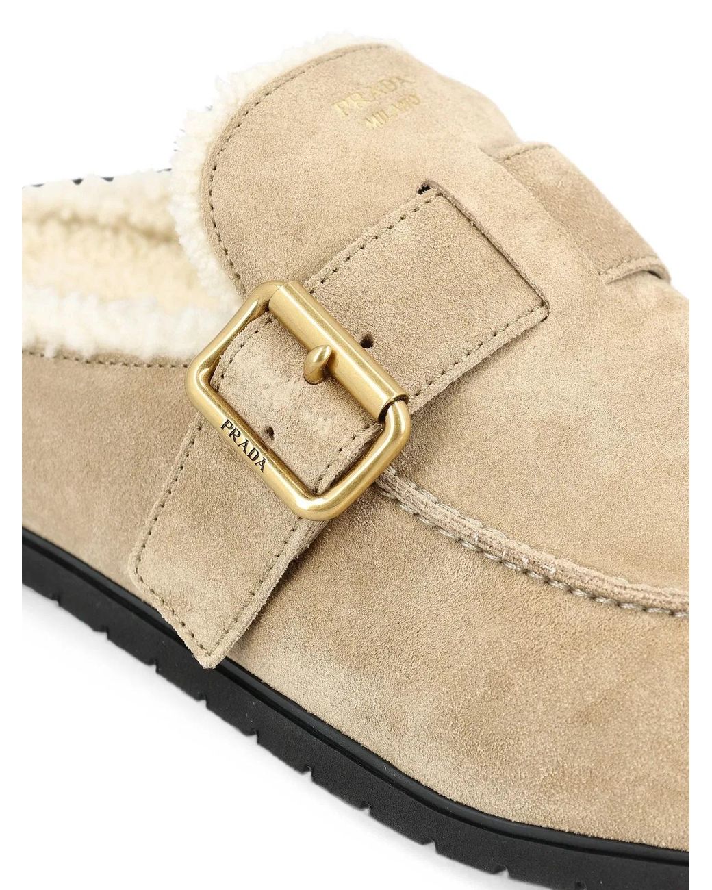 Prada White Shearling-Lined Buckle-Fastening Mules