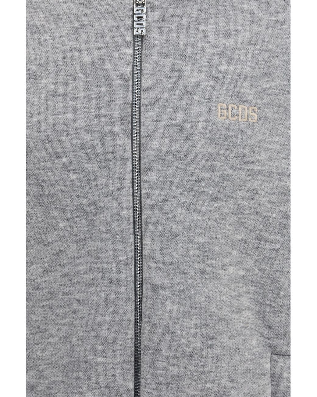 Gcds Gray Hooded Sweatshirt With Back Logo for men