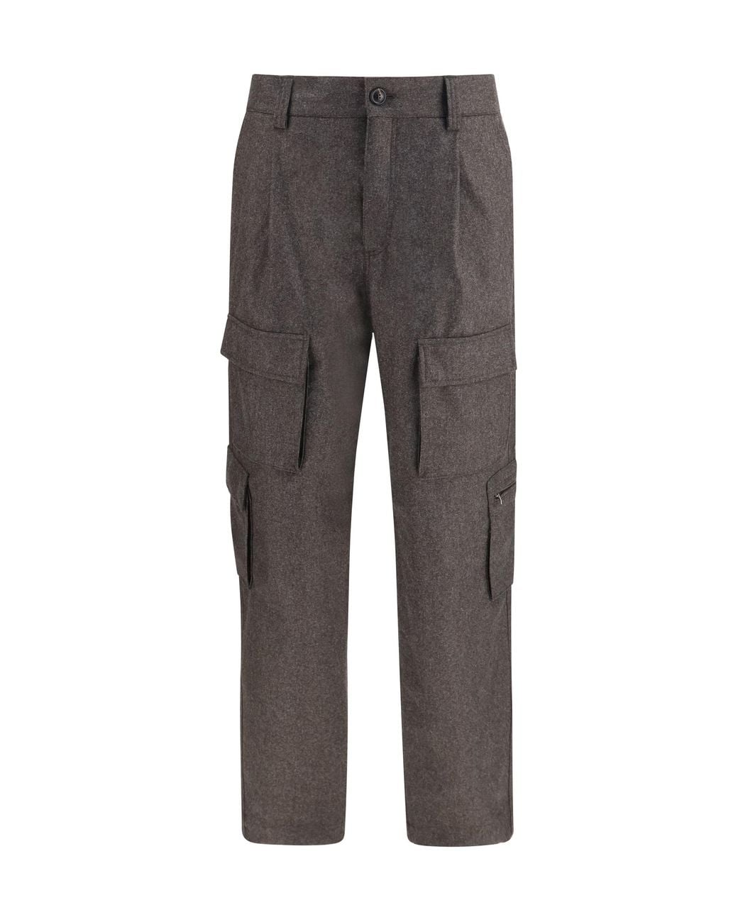 Brunello Cucinelli Gray Virgin Wool Flannel Cargo Pants for men