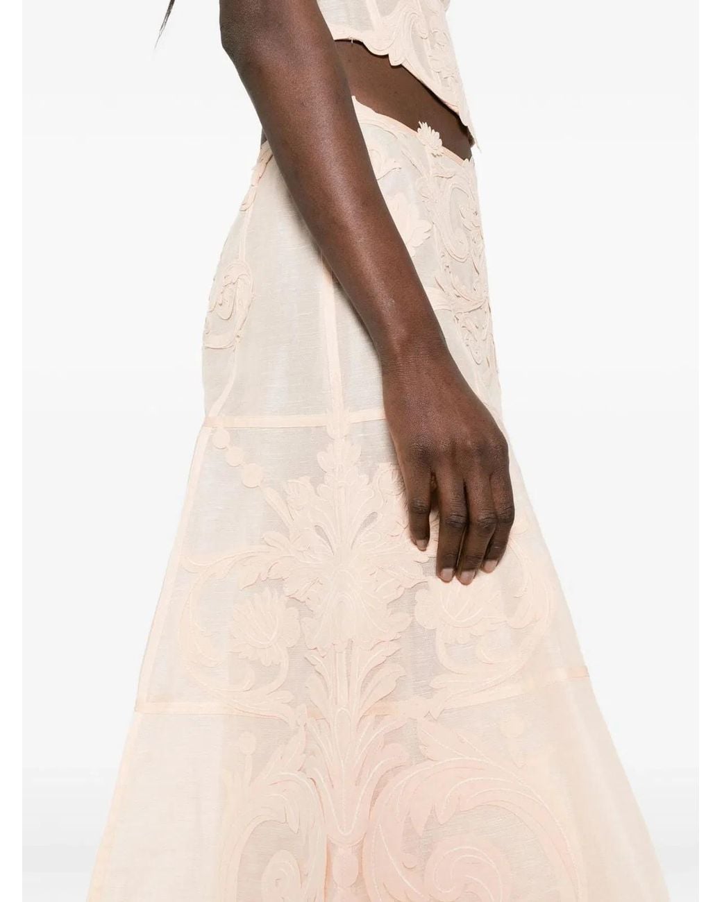 Zimmermann Natural Floral-Pattern Midi Skirt