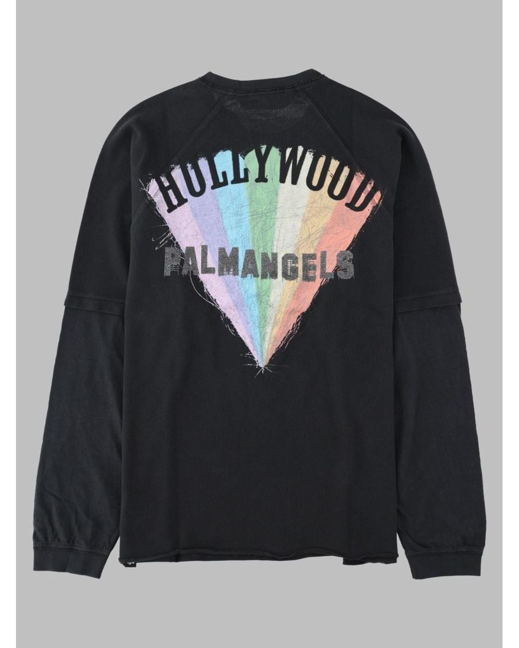 Palm Angels Black Charcoal Distressed Graphic Long-Sleeve T-Shirt for men