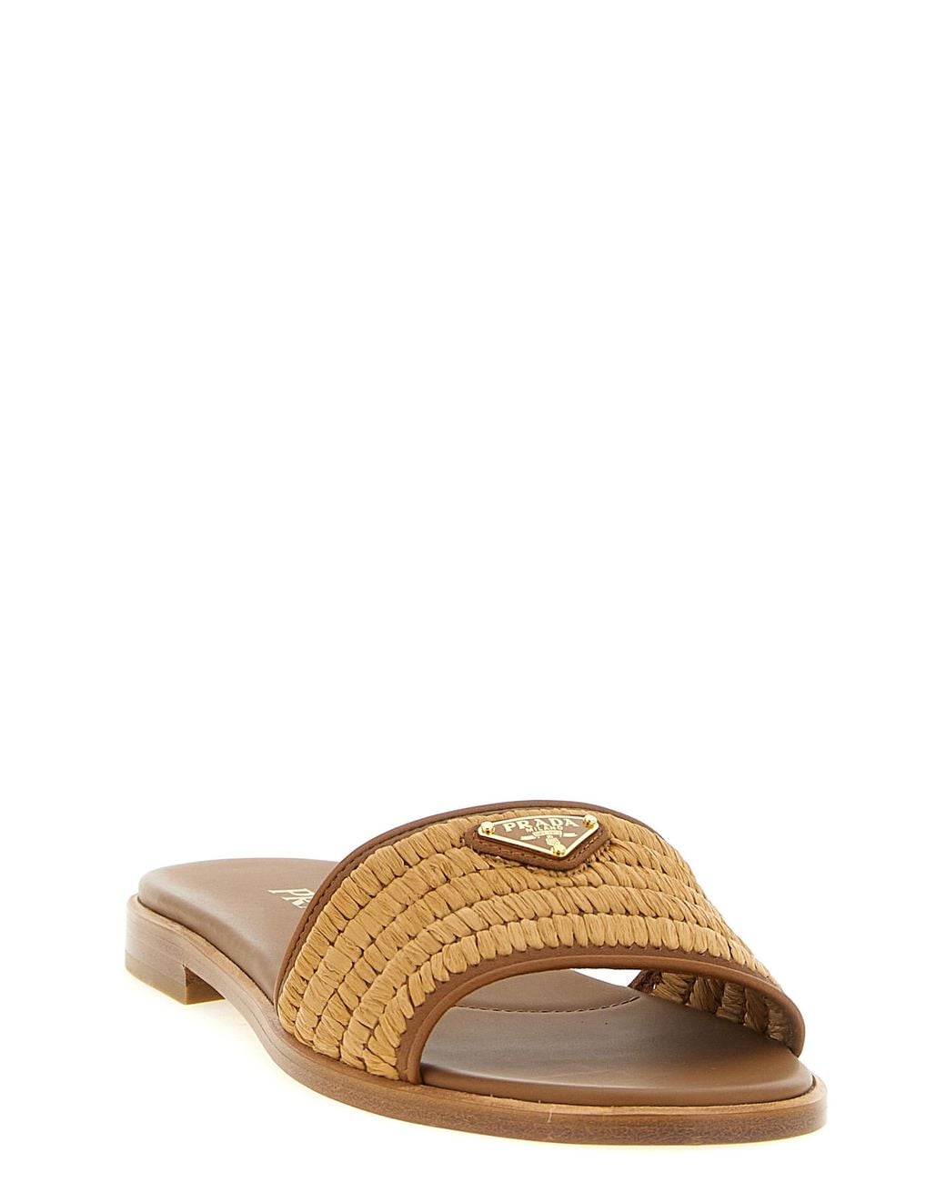 Prada Brown Raffia Slides