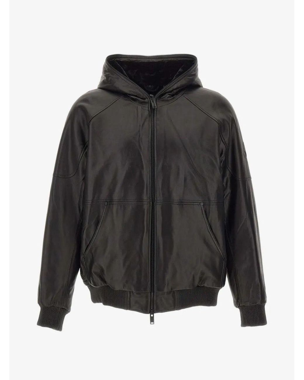 Moose Knuckles Gray Neo Leather Hooded Jacket for men