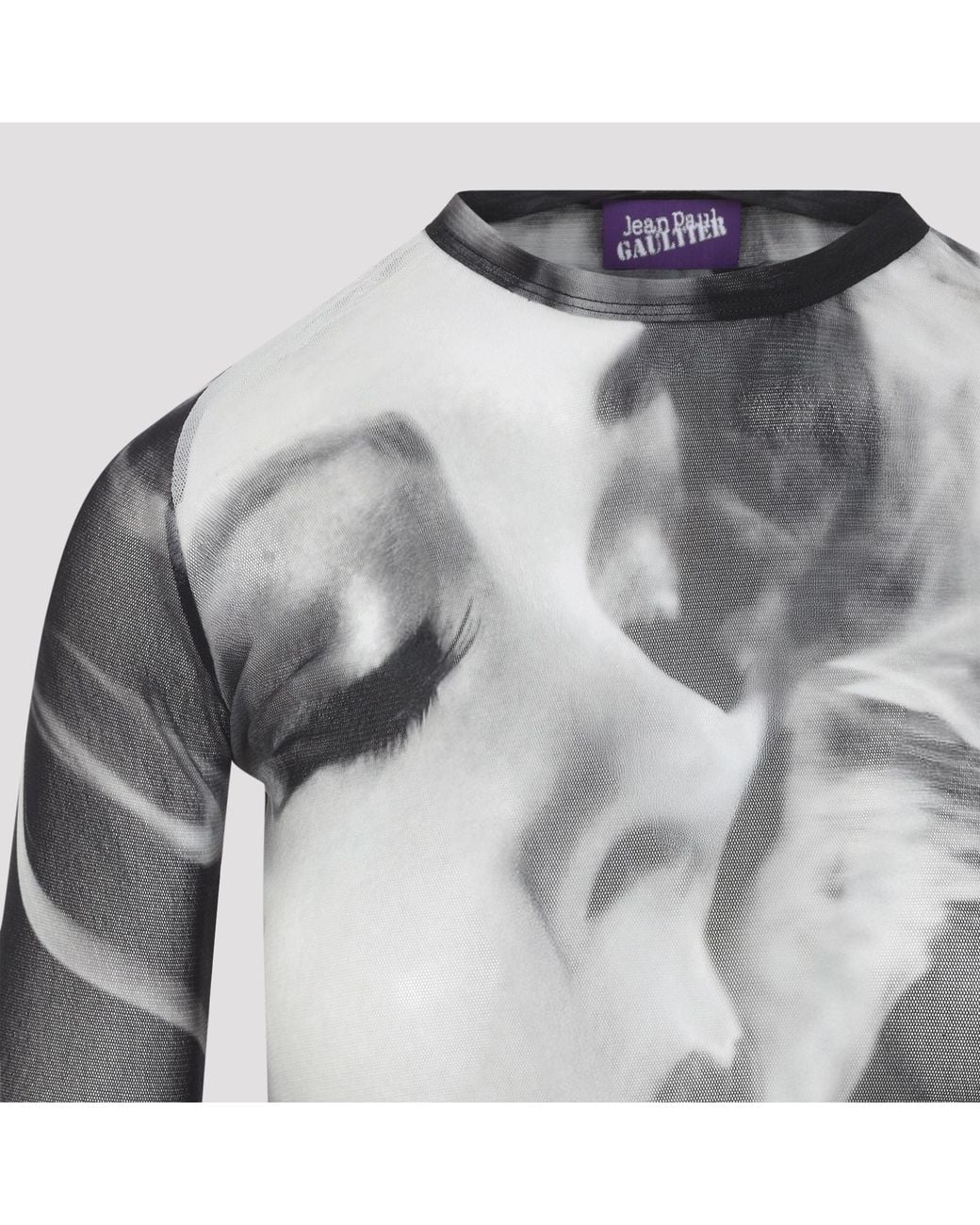 Jean Paul Gaultier Blue Printed Smoking Mesh Long Sleeves Top