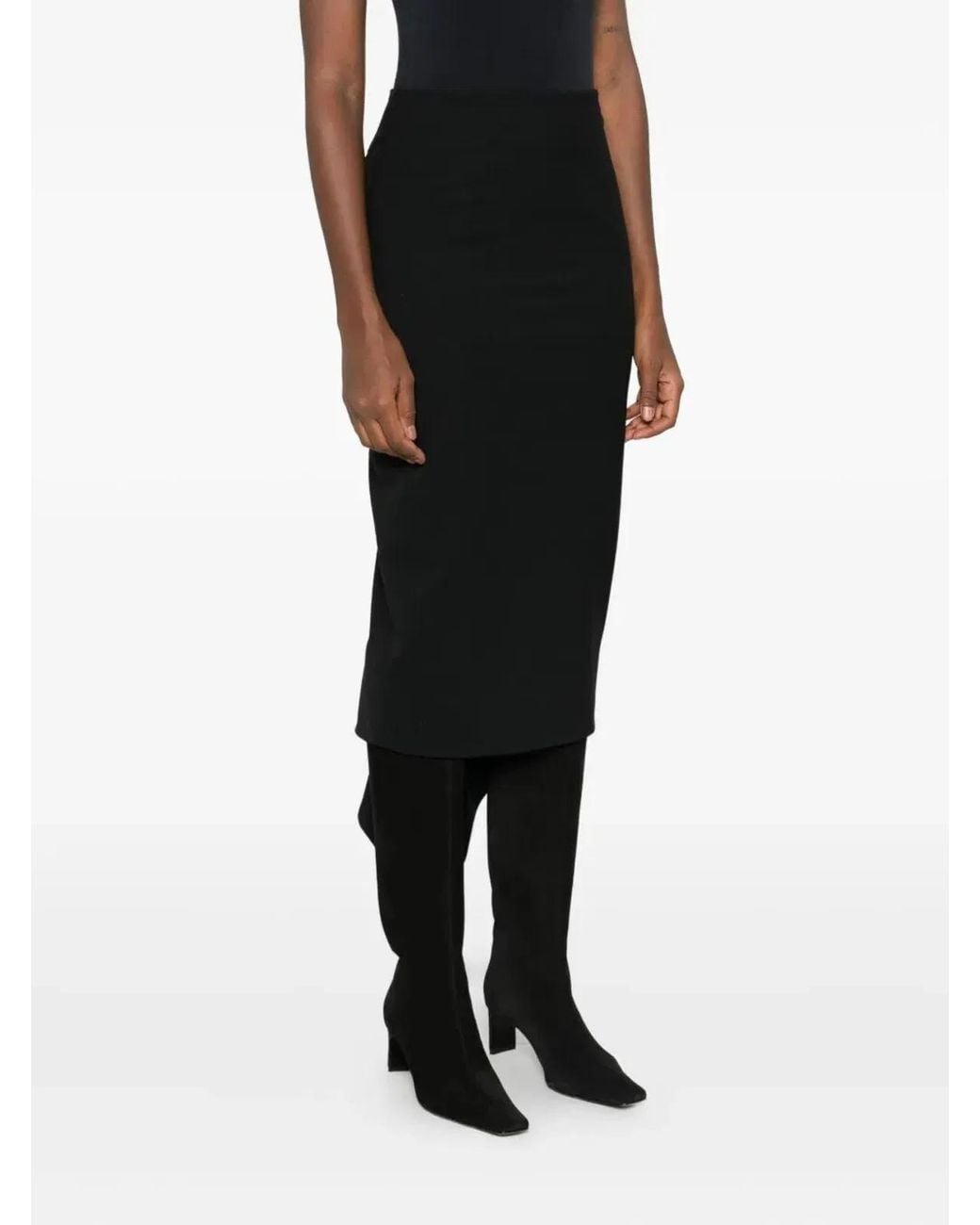 THE LATEST Black Cotton Midi Skirt