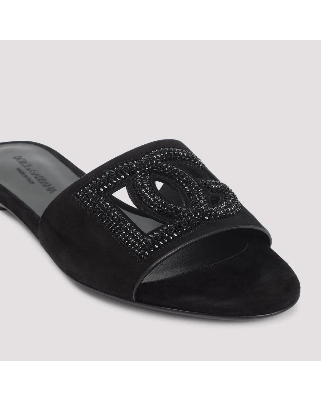 Dolce & Gabbana Black Dolce & Gabbana Embellished Logo Sandals