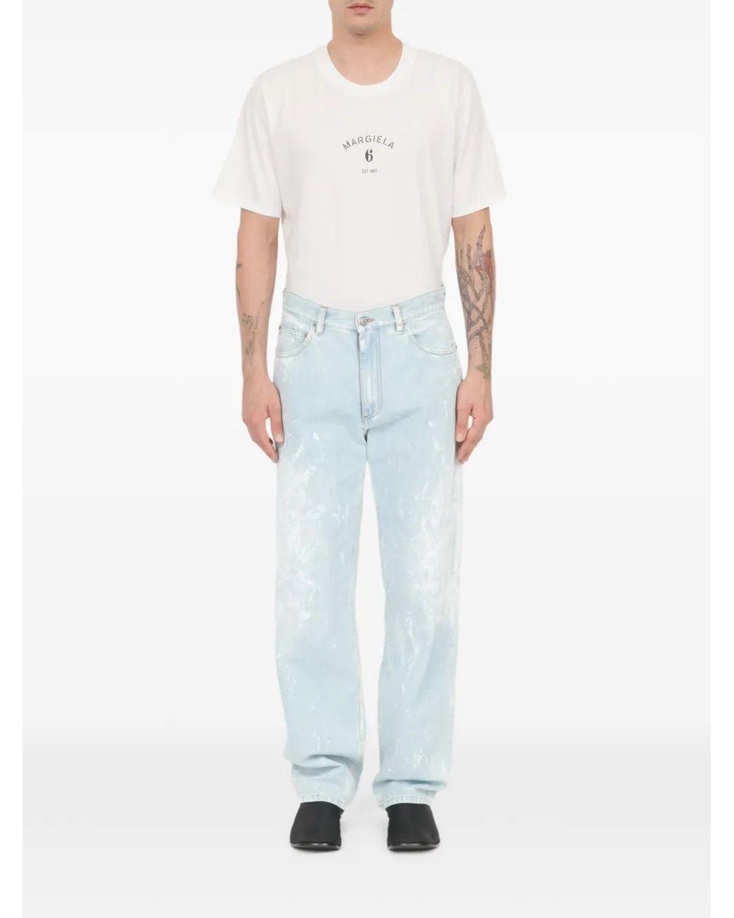 MM6 by Maison Margiela Blue Splatter Effect Jeans for men